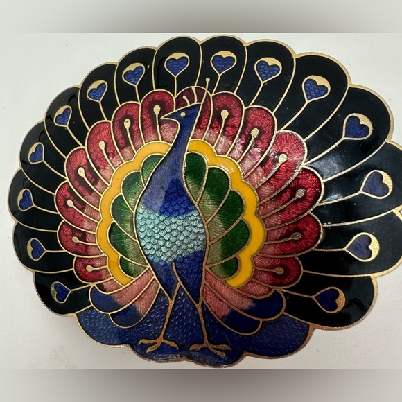 Cloisonné Enamel Rainbow Peacock Belt Buckle Great Vintage Condition! Gold Tone - Picture 4 of 9